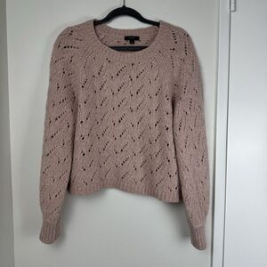 J. Crew Womens Pointelle Open Knit Acrylic Wool Pink Crewneck Sweater Large L